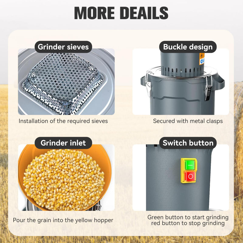 25L Grain Mill Grinder Electric Corn Grinder, Agricultural Feed Grain Mill Grinder for Wheat Corn Spice, 1300W Dust-free Automatic Dry Wheat Mill Grinder with 5 Filter for Home Farm