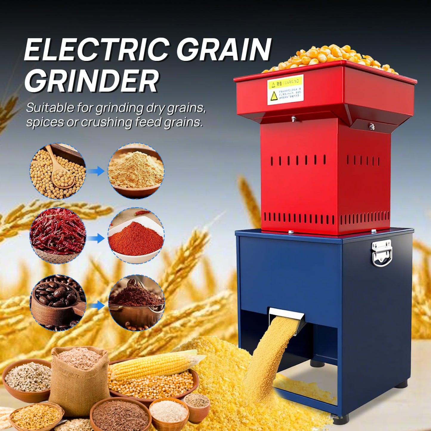 Grain Crusher, Small Household Grain Grinding Machine, Multi-functional Corn Grinder for Various Gra