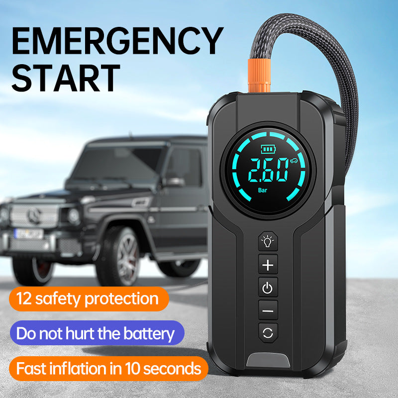 12V Car Jump Starter Power Bank with Wireless Charger and Air Pump – Multifunctional Emergency Battery Booster