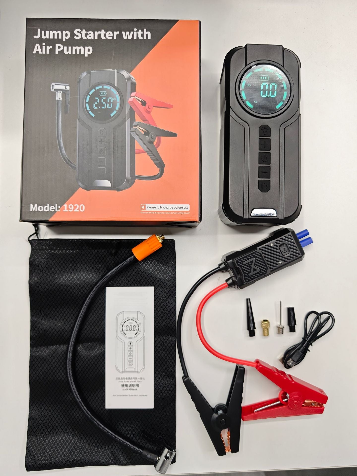 12V Car Jump Starter Power Bank with Wireless Charger and Air Pump – Multifunctional Emergency Battery Booster