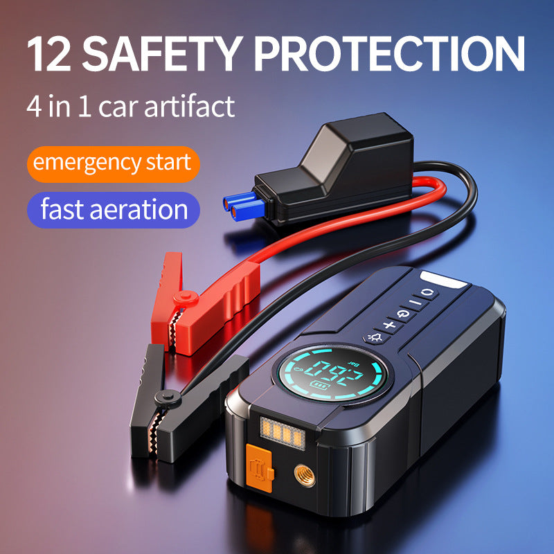 12V Car Jump Starter Power Bank with Wireless Charger and Air Pump – Multifunctional Emergency Battery Booster