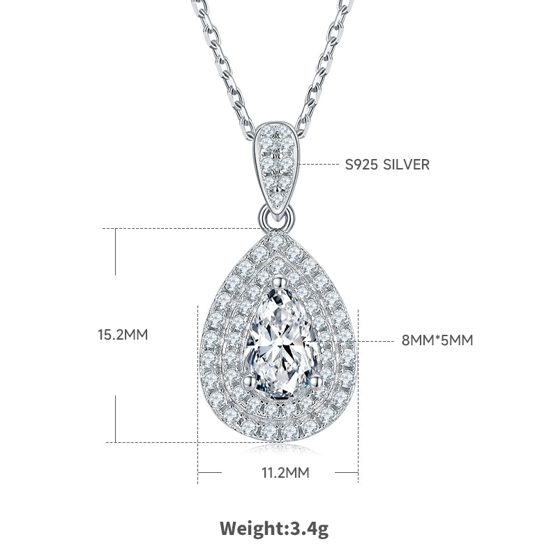 S925 plata con baño de platino, juego de colgante y pendientes de moissanita