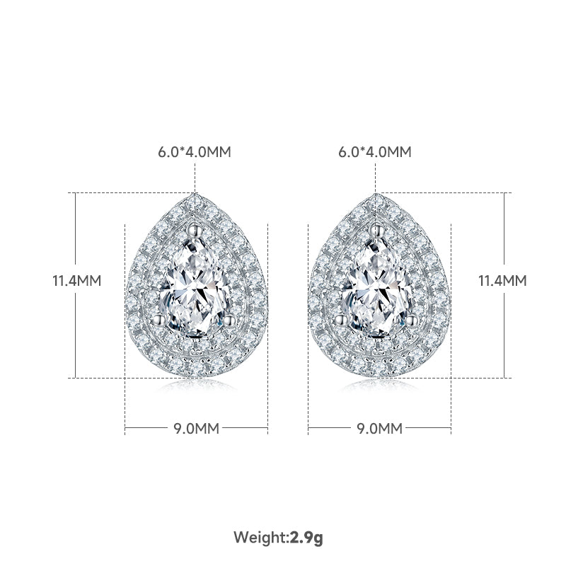 S925 plata con baño de platino, juego de colgante y pendientes de moissanita
