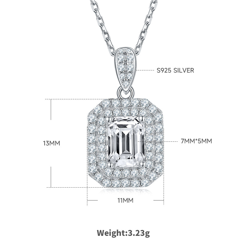 S925 plata con baño de platino, juego de colgante y pendientes de moissanita