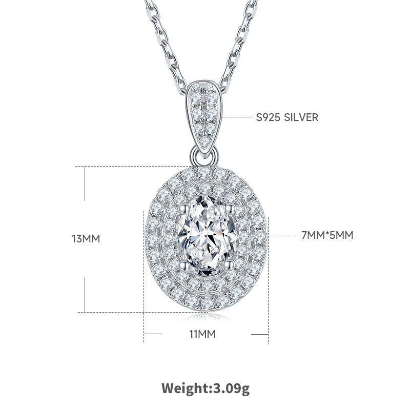 S925 plata con baño de platino, juego de colgante y pendientes de moissanita