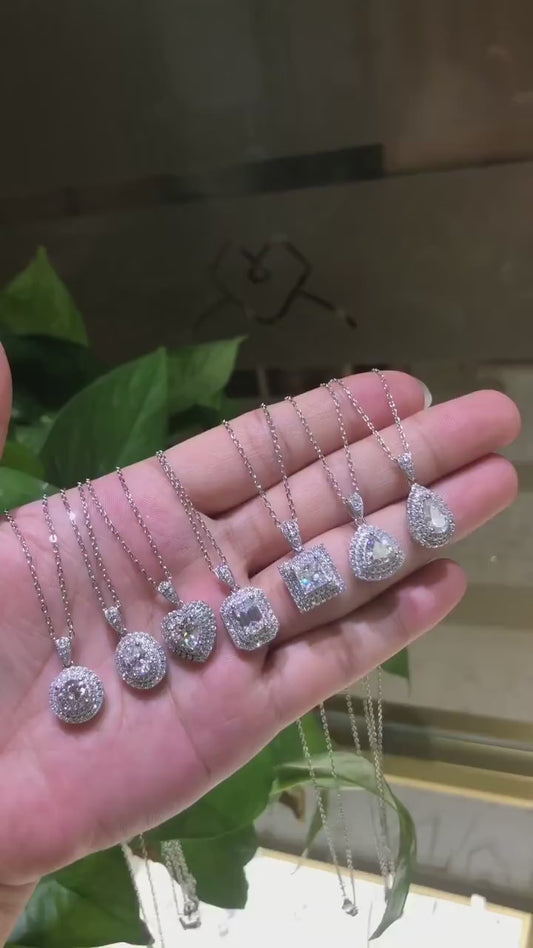 S925 plata con baño de platino, juego de colgante y pendientes de moissanita